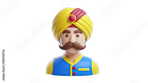 3D Indian Man Wearing Turban on White Background