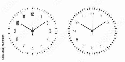Two analog clocks displaying different times on a white background