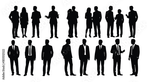 A group of people in business attire are depicted in a dark silhouette