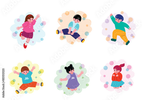 元気にジャンプする子供達のイラストセット