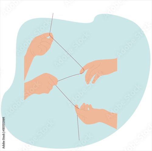 hands and red thread. Female wrist. String shape

