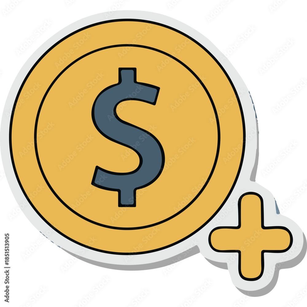 Obraz premium Dollar Coin and Plus Sign Icon - Finance and Growth