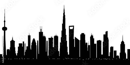 Modern city skyline with sleek skyscrapers and urban landscape