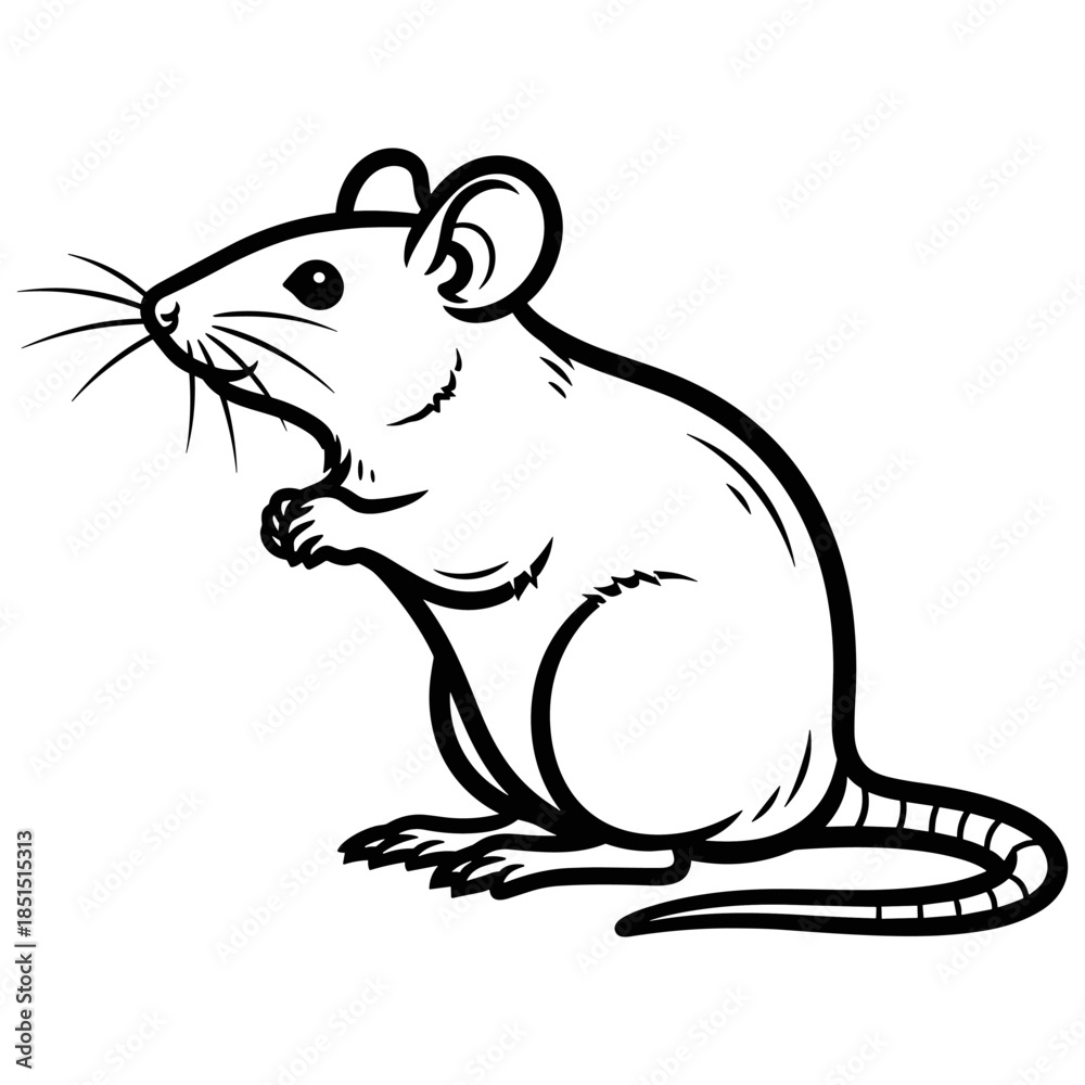 Obraz premium Delicate Mouse Profile: A detailed outline of a small mouse, its whiskers twitching with curiosity, standing attentively