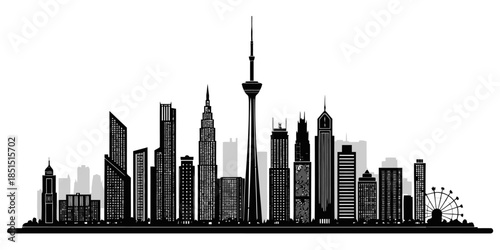 Modern city skyline with sleek skyscrapers and urban landscape