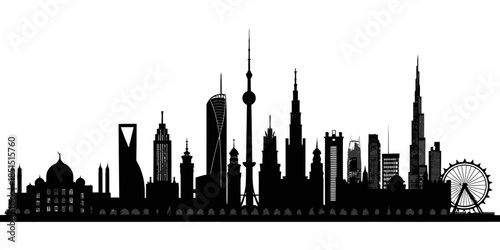 Modern city skyline with sleek skyscrapers and iconic landmarks