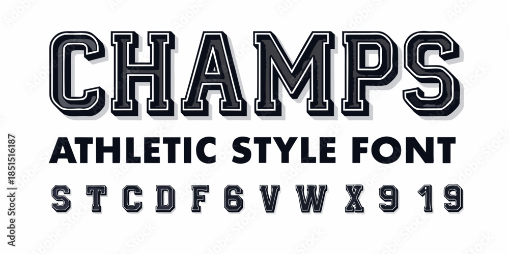 Ταπετσαρία Bold champs lettering with athletic style font and sample characters displayed