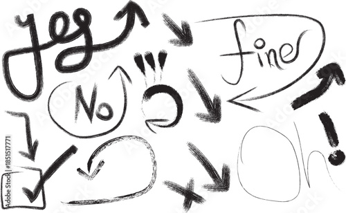 Hand drawn doodle arrows abstract shapes and symbols set