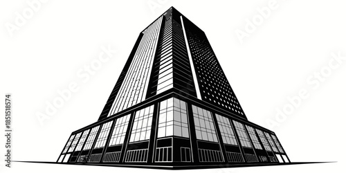 Modern skyscraper building with sleek glass facade and sharp design