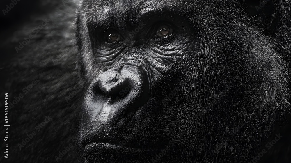 Obraz premium Intense Gorilla Portrait - A Study in Black and White.