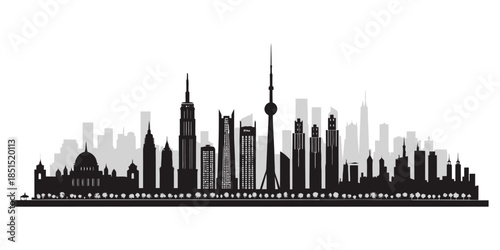 Modern city skyline with sleek skyscrapers and urban landscape