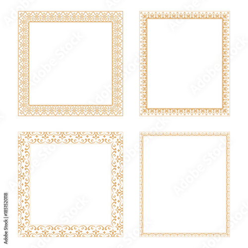 Set of decorative frames Elegant vector element for design in Eastern style, place for text. Floral golden and white borders. Lace illustration for invitations and greeting cards
