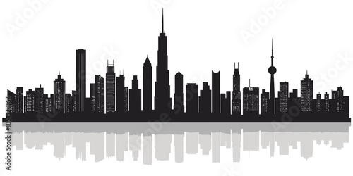 Modern city skyline with sleek skyscrapers and urban landscape