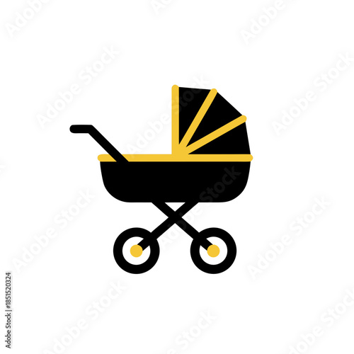 Black and yellow baby stroller icon, a modern and stylish symbol for parenting and child care