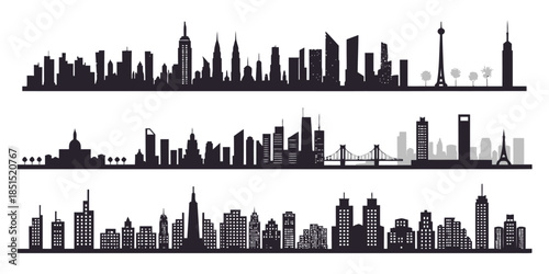 City skylines with modern buildings and famous landmarks globally