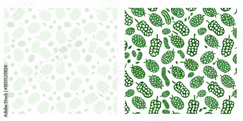 Abstract pattern featuring light green and dark green hops floral designs