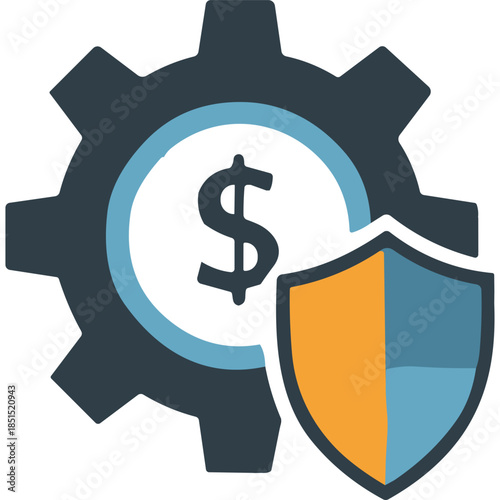 Financial Security & Management Icon: Gear, Dollar, Shield