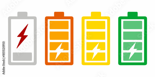 Four battery icons showing decreasing charge levels from full to empty