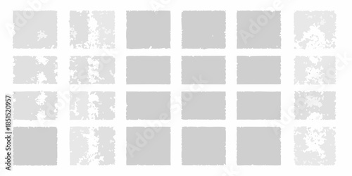 Arrangement of twenty one gray square tiles with varying textures and imperfections