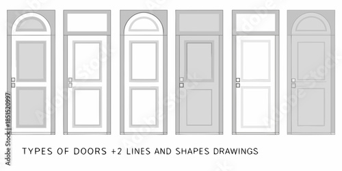 Illustrative series of door designs showing various styles and architectural features