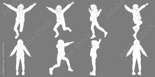 Figures in motion a series of white silhouettes depicting dynamic poses
