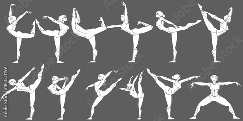 Dynamic figure drawing sheet showcasing various flexible poses for artistic study