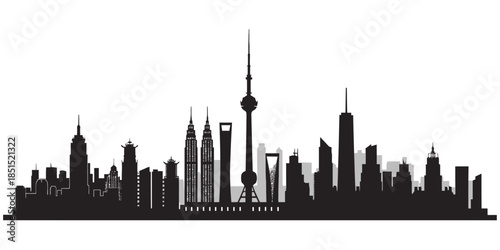 Shanghai city skyline with iconic Oriental Pearl Tower at night