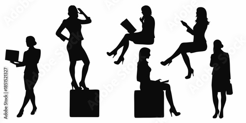 Silhouettes of businesswomen in various poses representing modern professional life