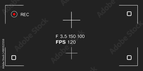 Camera viewfinder display with recording indicators and exposure settings visible
