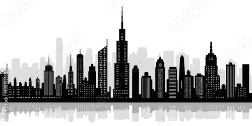 Modern city skyline with sleek skyscrapers and urban landscape
