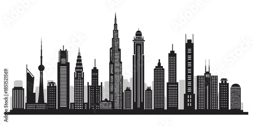Modern city skyline with sleek skyscrapers and urban architecture