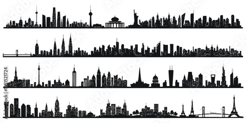 City skylines with iconic buildings and modern architecture