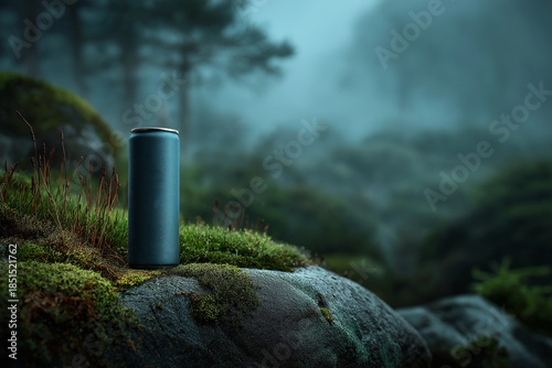 Energy Drink Can Mockup Isolated on a Natural Outdoor Mossy Background