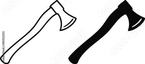 Axe Outline and Silhouette Set, Lumberjack Hatchet Vector Icons, Minimalist Axe Tool Graphics, silhouette, illustration, vector