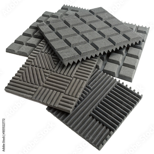 Modern soundproofing foam tiles create a professional audio studio or home theater with acoustic dampening for music recording and podcasting applications
