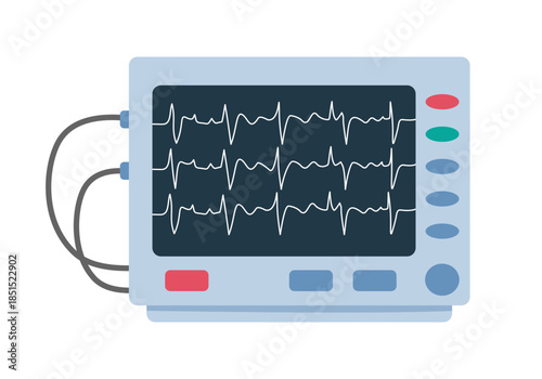Monitor with changes of patient signal. Illustration of device for science, medicine, laboratory. Cardiogram in medical ekg.