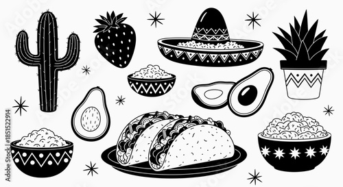 Vintage doodle illustration featuring a vector set of sweets and easter eggs with bakery icons including bread, cake, and tea patterns for a breakfast restaurant menu sketch