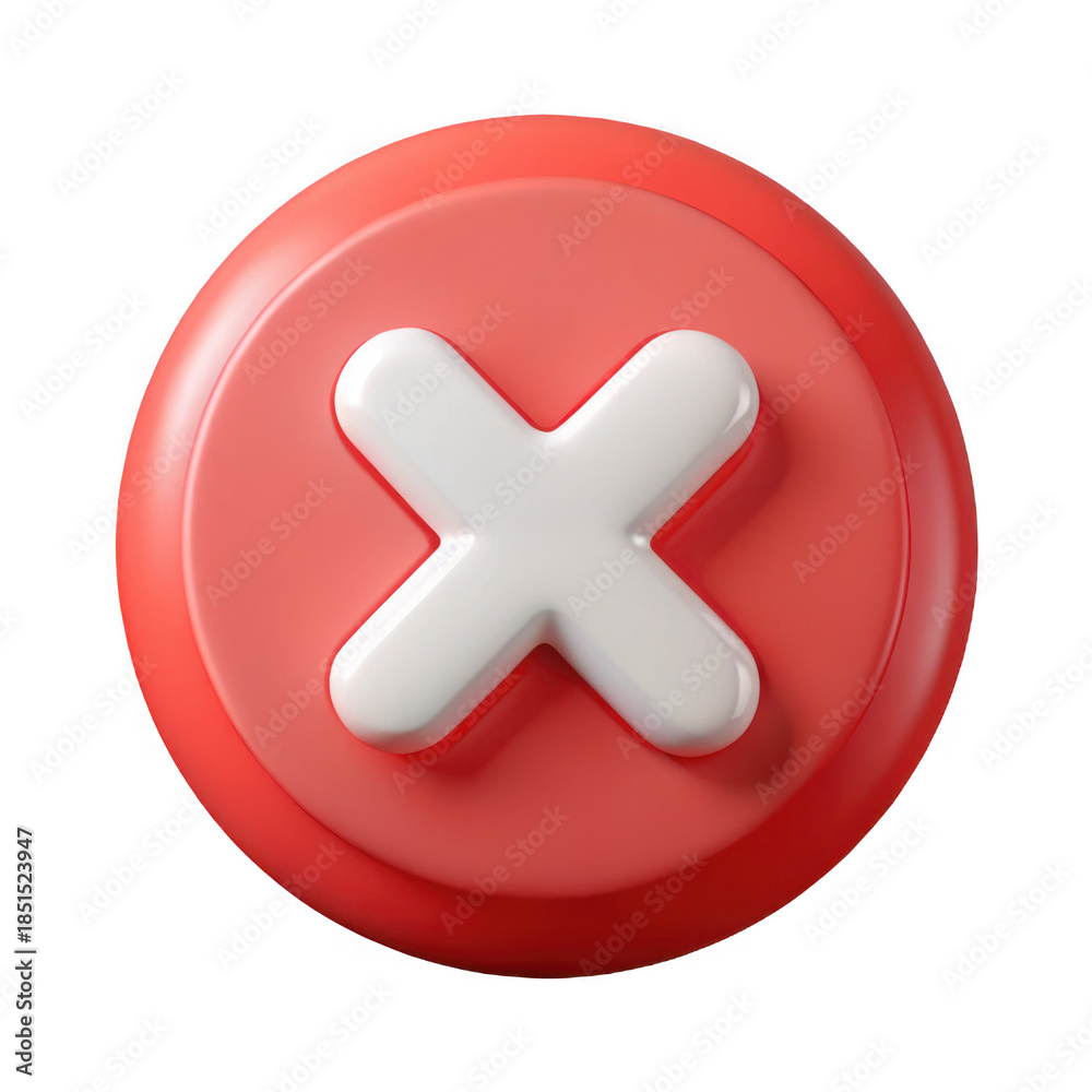 Fototapeta premium 3d rendered red circular button with a white cross symbol isolated on transparent background