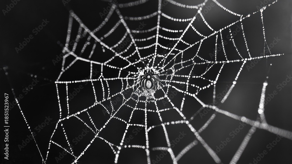 Obraz premium Black background featuring intricate white spider webs 