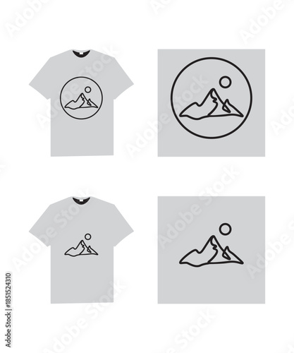 Minimal Mountain Line Art T Shirt Design, Outdoor Nature Logo Vector