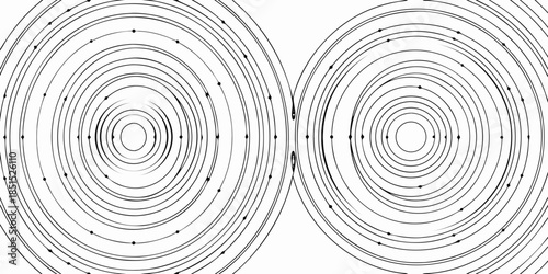 Two circular patterns with concentric rings and dots a minimalist illustration