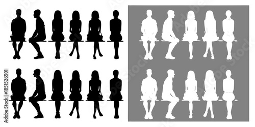 Silhouettes of people sitting in a row displayed in contrasting colors
