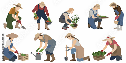 Diverse group of people gardening and tending to plants outdoors