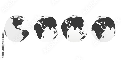 Evolution of earth s landmasses over time displayed in a series of grayscale globes