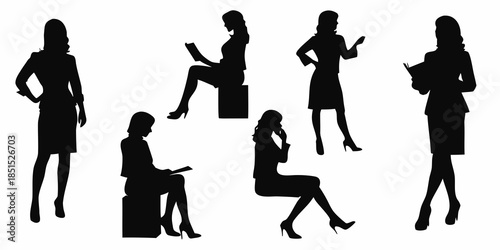 Silhouettes of stylish women in various poses and professional attire