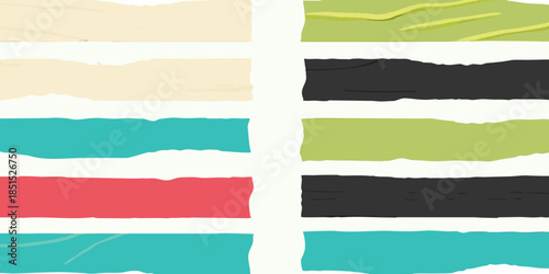 An assortment of torn paper pieces in varying colors and textures