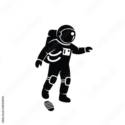 Black silhouette of an astronaut in a spacesuit floating in space helmet exploration