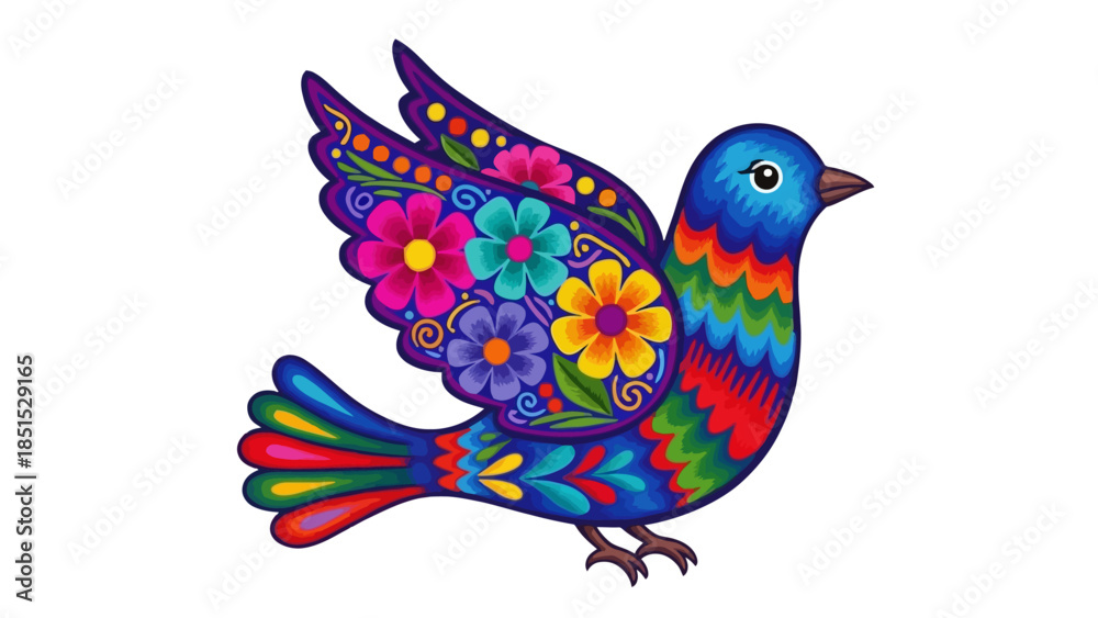 Fototapeta premium Otomi Folk Art Bird Multi Colored Wedding Vector