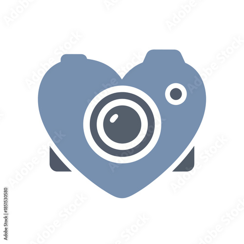 Heart-shaped camera icon representing love for photography and visual arts.