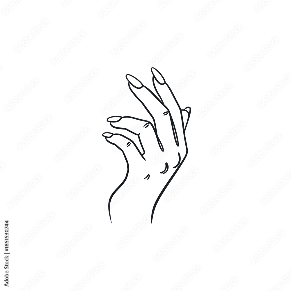 Obraz premium Elegant hand gesture drawing with long nails and delicate lines.